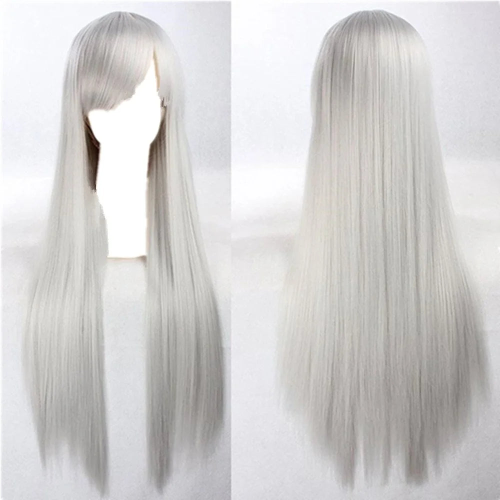 New 80cm Straight Sleek Long Full Hair Wigs w Side Bangs
