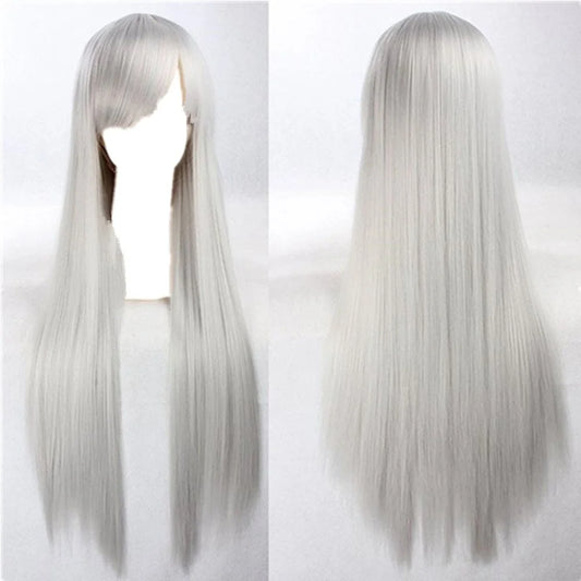 New 80cm Straight Sleek Long Full Hair Wigs w Side Bangs