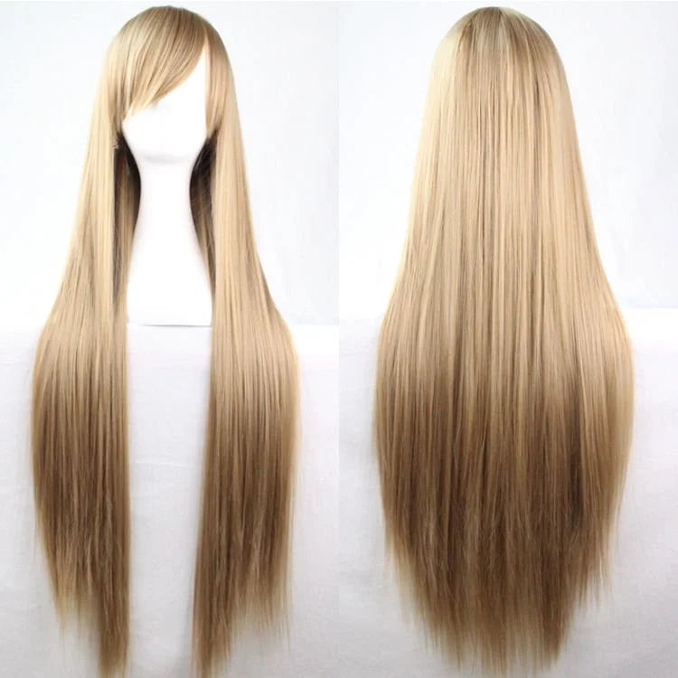 New 80cm Straight Sleek Long Full Hair Wigs w Side Bangs