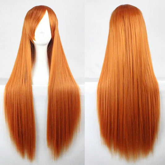 New 80cm Straight Sleek Long Full Hair Wigs w Side Bangs
