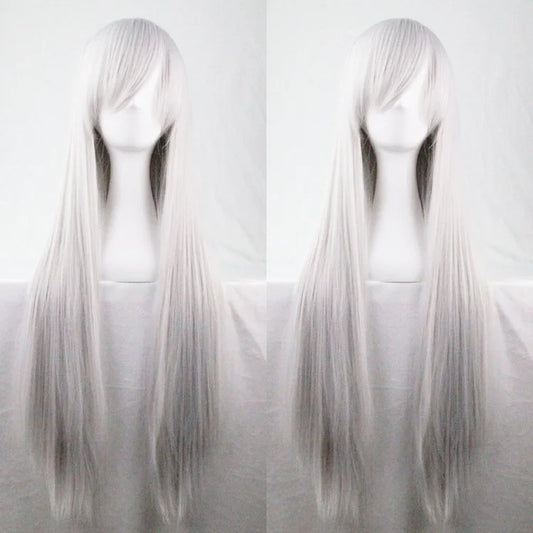 New 80cm Straight Sleek Long Full Hair Wigs w Side Bangs