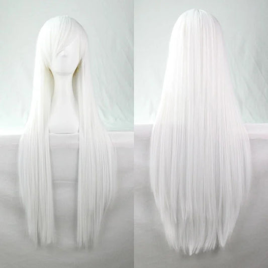 New 80cm Straight Sleek Long Full Hair Wigs w Side Bangs
