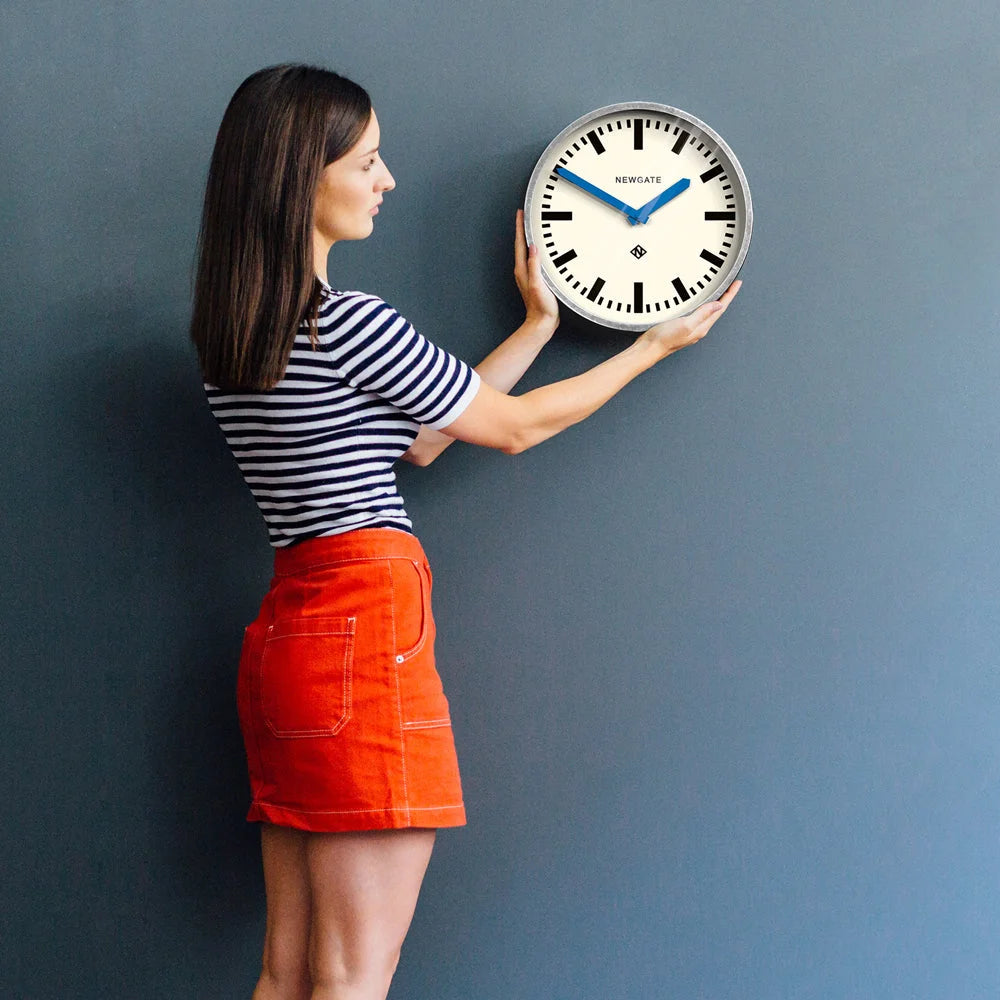 Newgate Luggage Wall Clock - Galvanised with Blue Hands