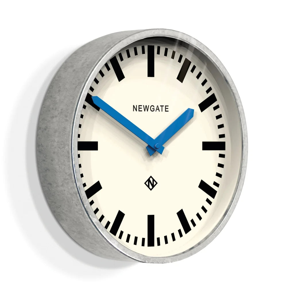 Newgate Luggage Wall Clock - Galvanised with Blue Hands