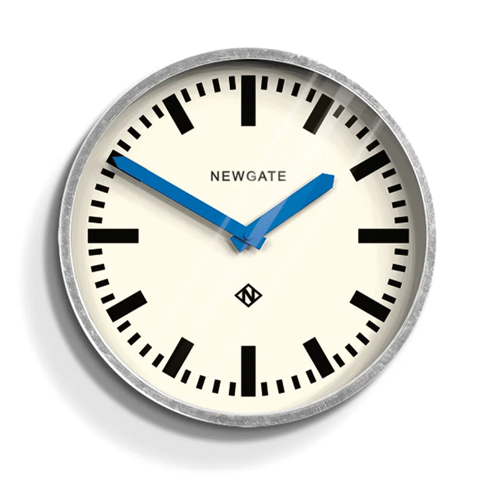 Newgate Luggage Wall Clock - Galvanised with Blue Hands