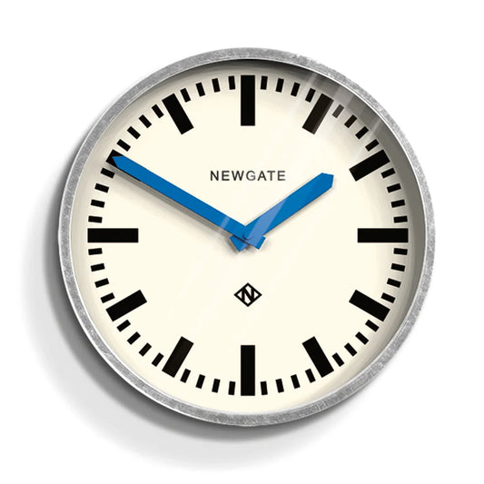 Newgate Luggage Wall Clock - Galvanised with Blue Hands