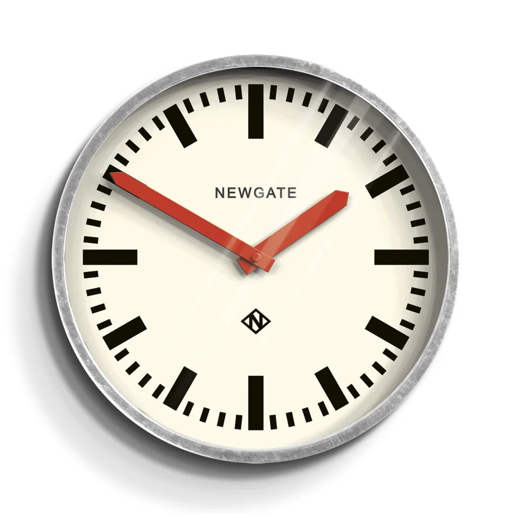 Newgate Luggage Wall Clock - Galvanised with Red Hands