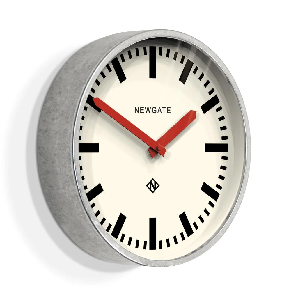 Newgate Luggage Wall Clock - Galvanised with Red Hands