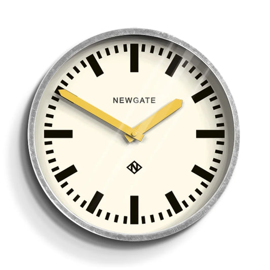 Newgate Luggage Wall Clock - Galvanised with Yellow Hands