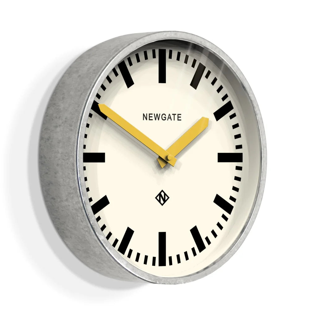 Newgate Luggage Wall Clock - Galvanised with Yellow Hands