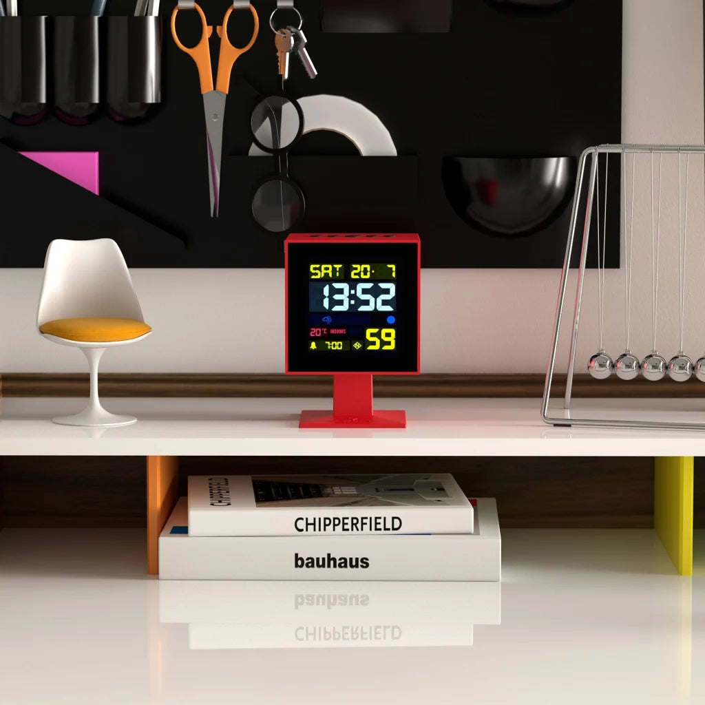 Newgate Monolith LCD Alarm Clock - Fire Engine Red - Home &