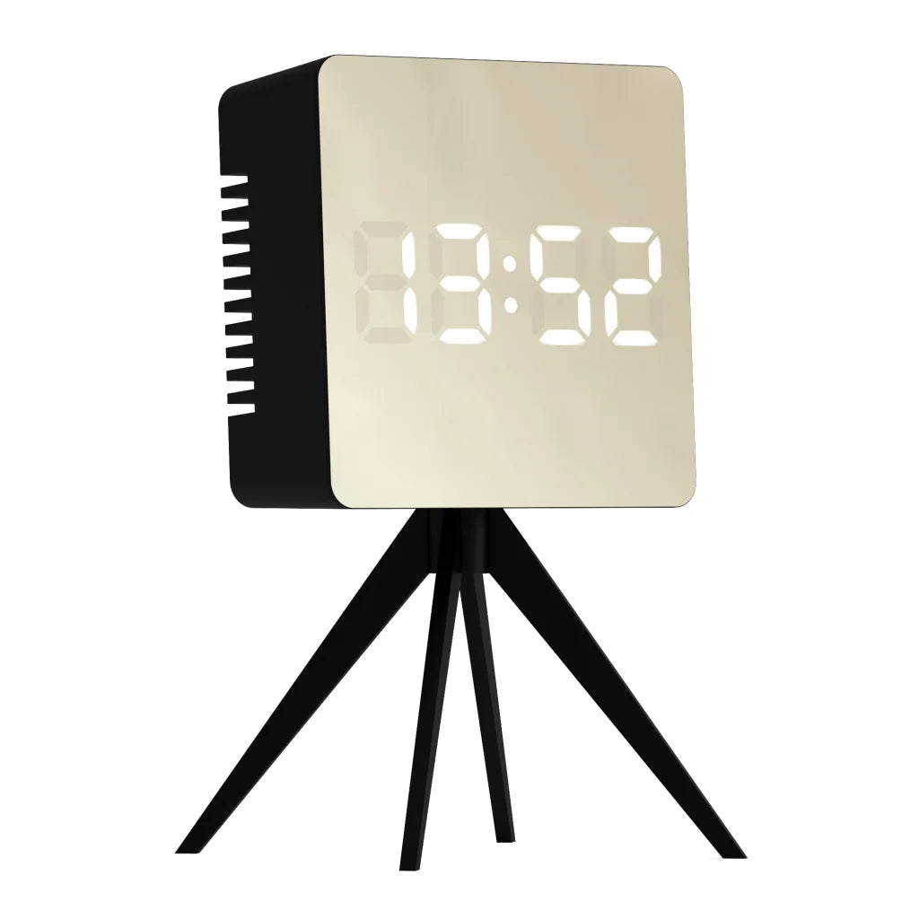 Black wall clock with useful parts and product scale