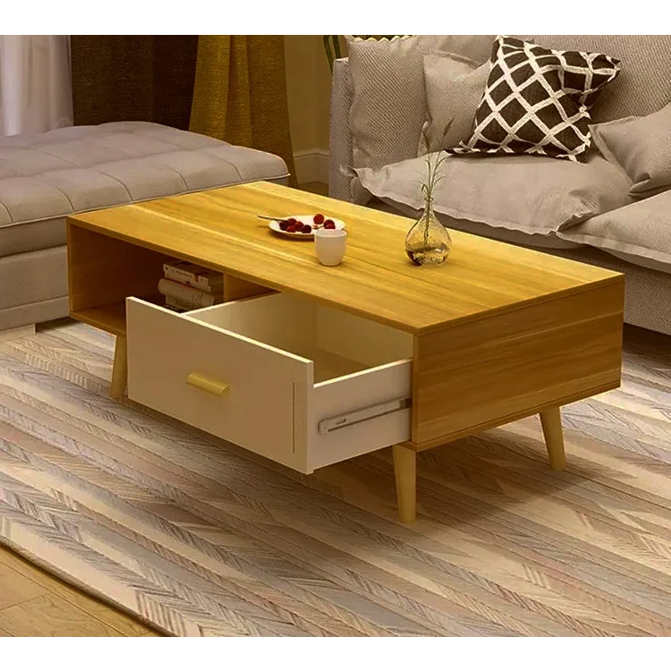 NNECN Coffee Table with Storage Drawer & Open Shelf