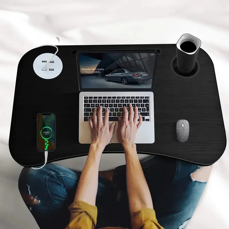 NNECN Laptop Desk Bed Table Folding Tray with USB Charger &
