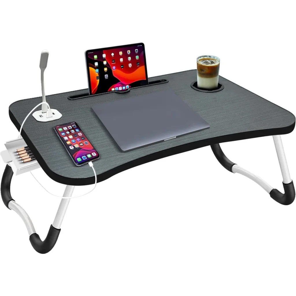 NNECN Laptop Desk Bed Table Folding Tray with USB Charger &