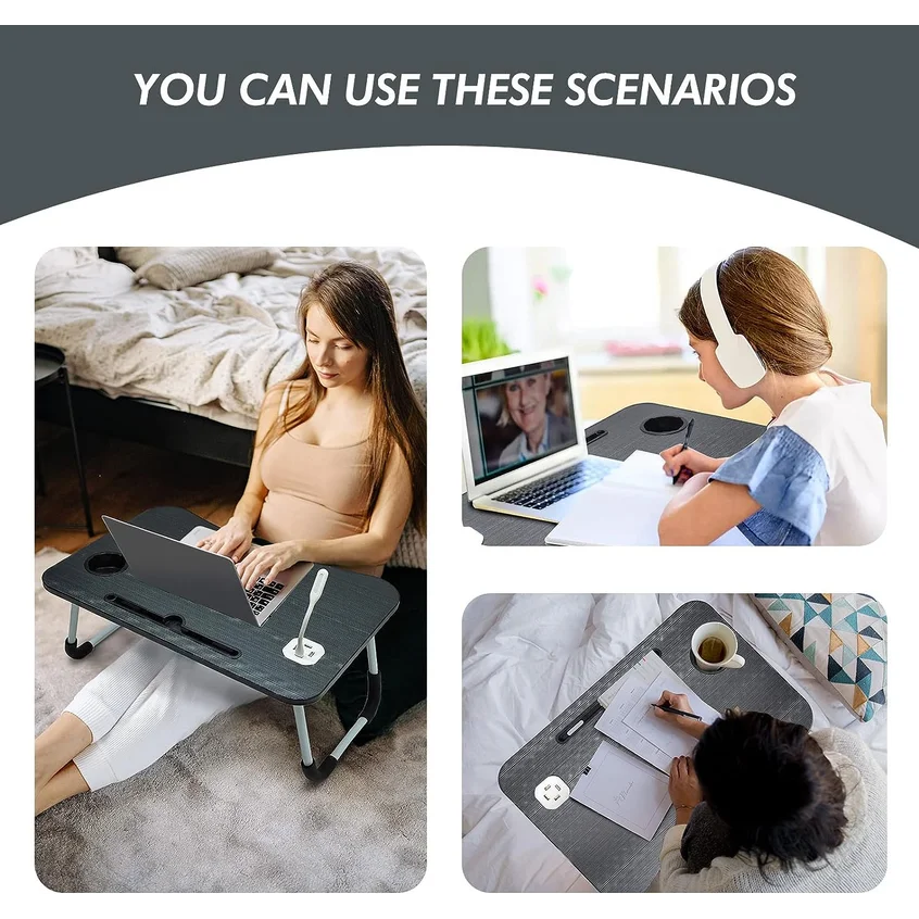 NNECN Laptop Desk Bed Table Folding Tray with USB Charger &