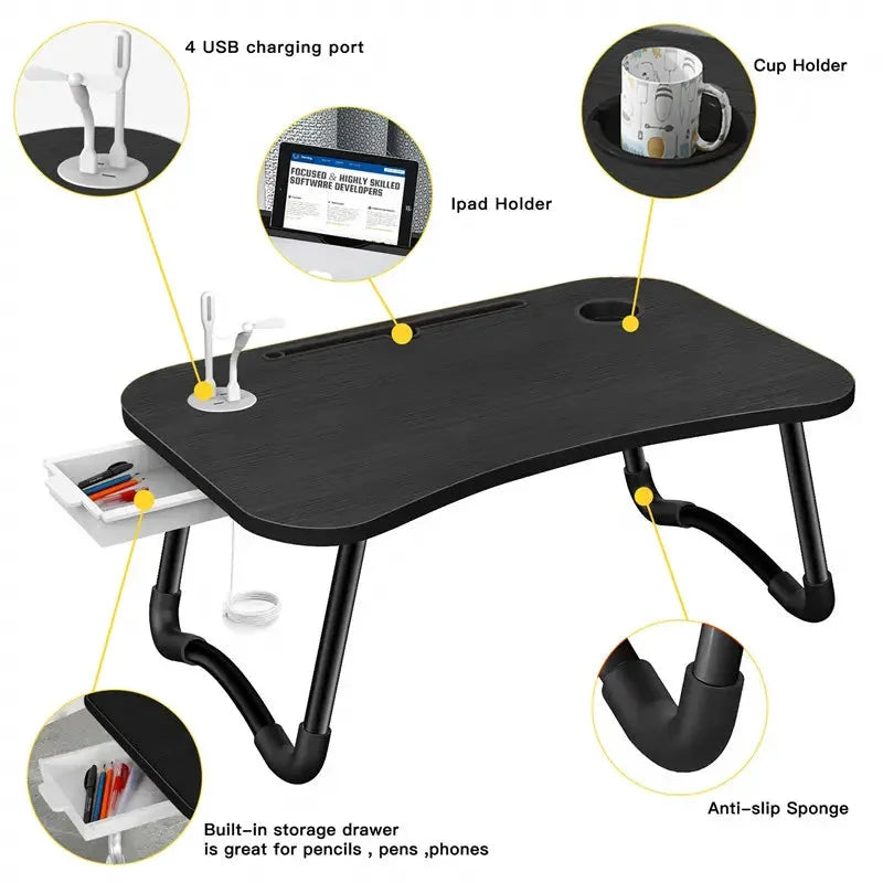 NNECN Laptop Desk Bed Table Folding Tray with USB Charger &