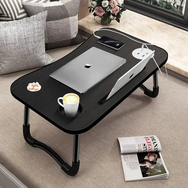 NNECN Laptop Desk Bed Table Folding Tray with USB Charger &