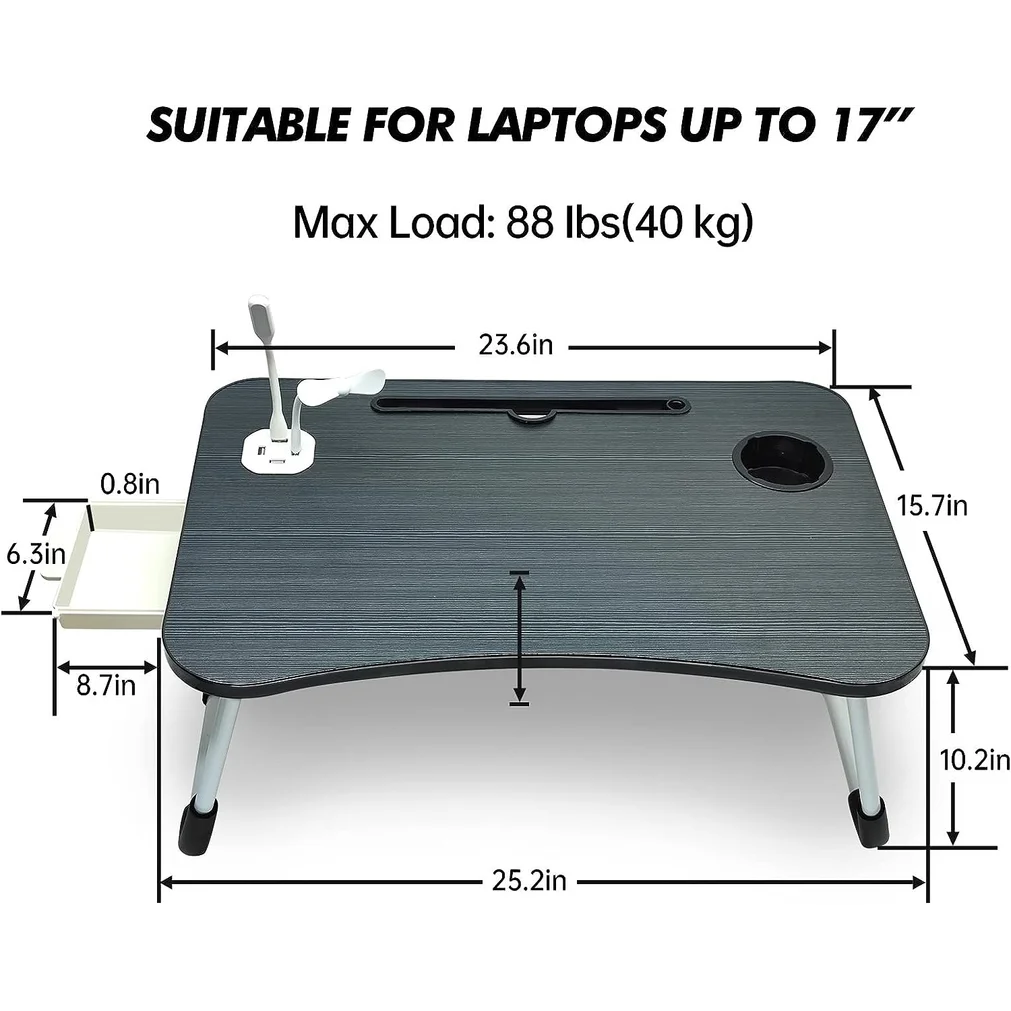 NNECN Laptop Desk Bed Table Folding Tray with USB Charger &