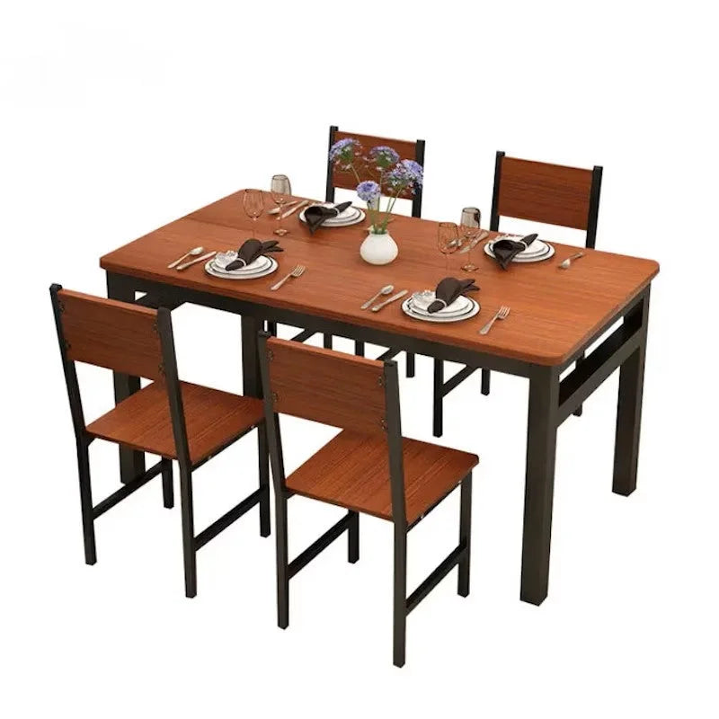 NNECN Wood & Steel Dining Set - Oak & Black - Furniture