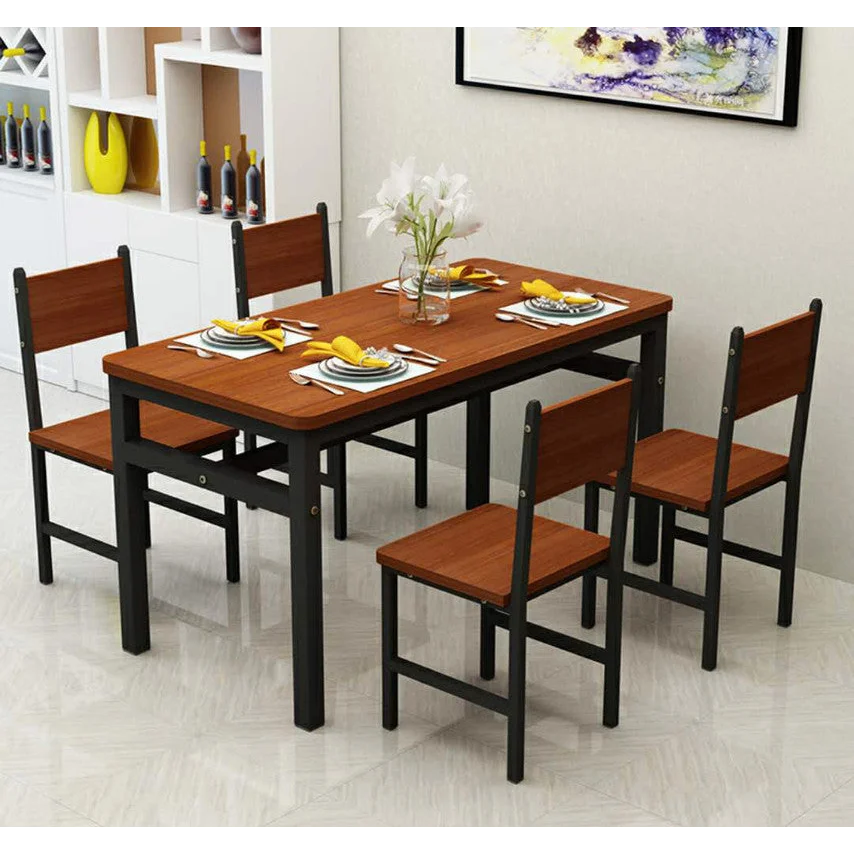 NNECN Wood & Steel Dining Set - Oak & Black - Furniture