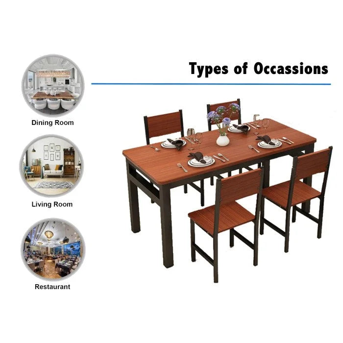 NNECN Wood & Steel Dining Set - Oak & Black - Furniture
