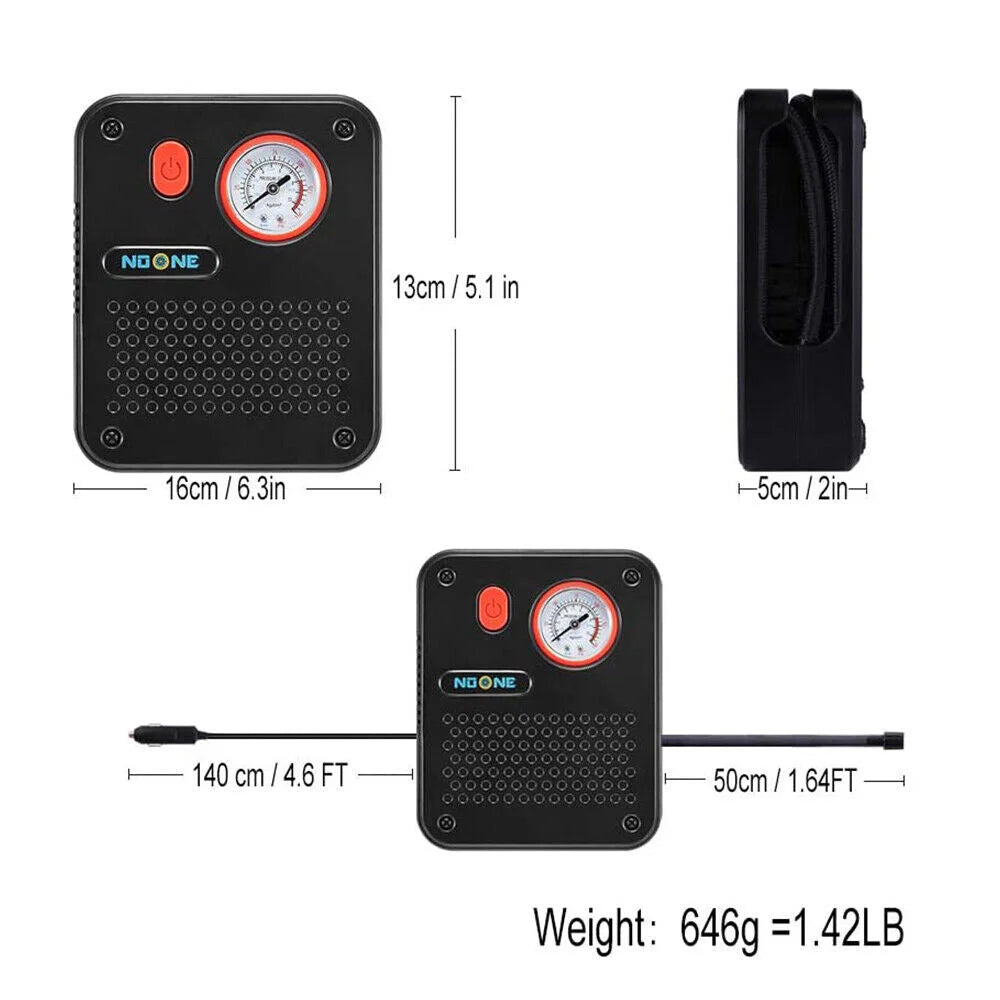 NOONE 1.9M Air Compressor Tire Inflator 12V Portable Car