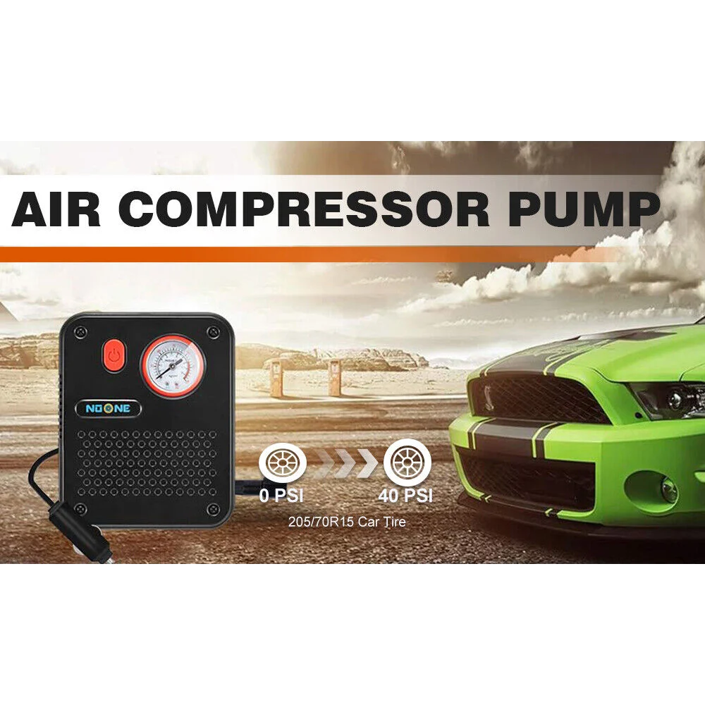 NOONE 1.9M Air Compressor Tire Inflator 12V Portable Car
