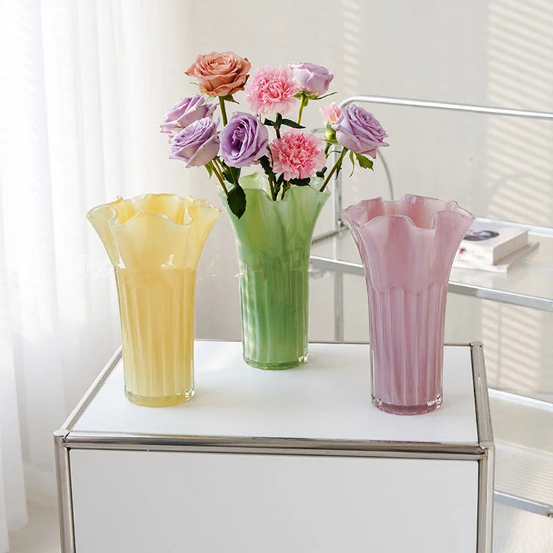 Nordic-Style Glass Vase - Elegant Fluted Flower Vase