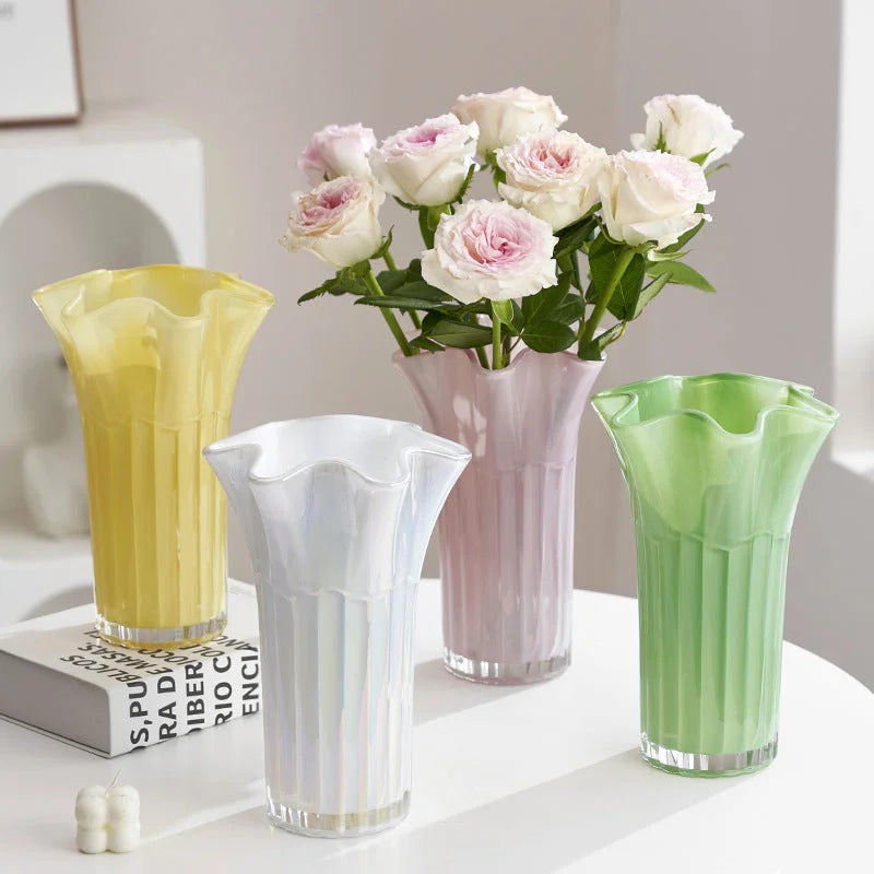 Nordic-Style Glass Vase - Elegant Fluted Flower Vase
