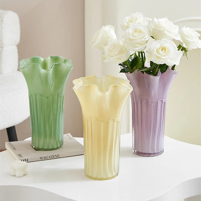 Nordic-Style Glass Vase - Elegant Fluted Flower Vase