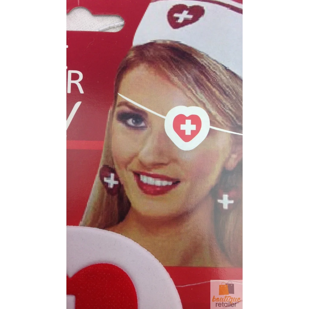 NURSE EYEPATCH Fancy Dress Hospital Heart Costume Ladies