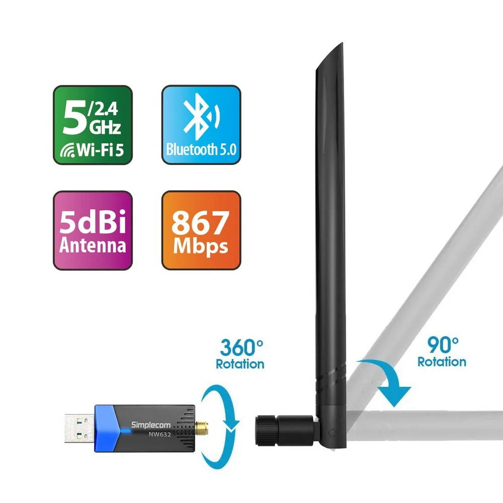 NW632 Wi-Fi 5 Bluetooth 5.0 USB Adapter Dual Band AC1200