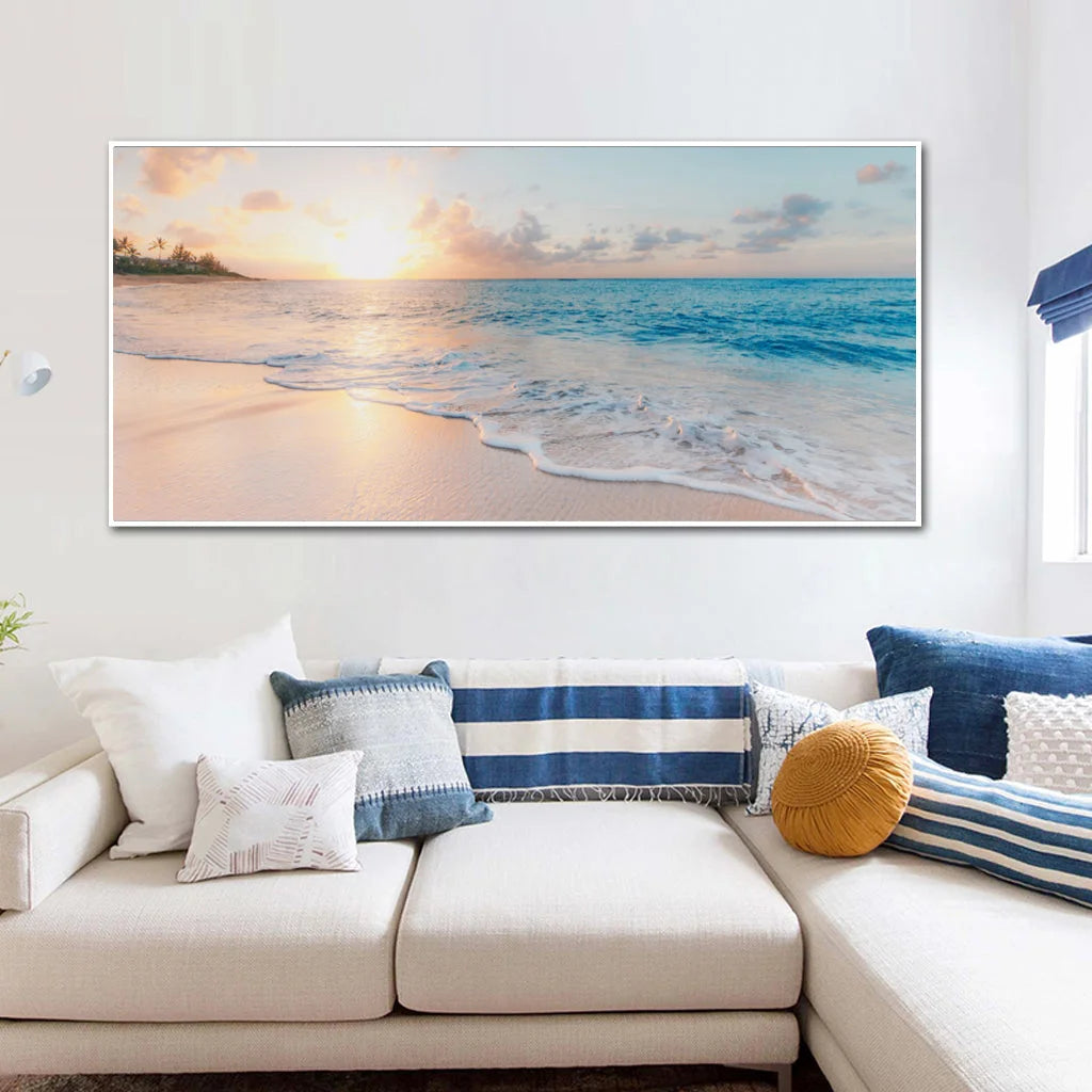 Ocean and Beach Wall Art - White Frame Canvas 60cm x 120cm