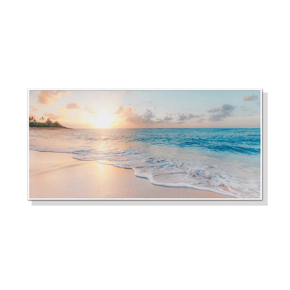 Ocean and Beach Wall Art - White Frame Canvas 60cm x 120cm