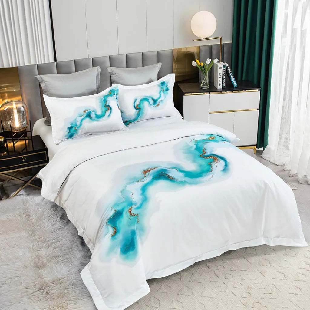 Ocean Marble Quilt Cover Set - King Size - Home & Garden