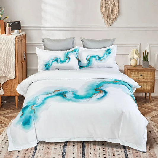 Ocean Marble Quilt Cover Set - Queen Size - Home & Garden