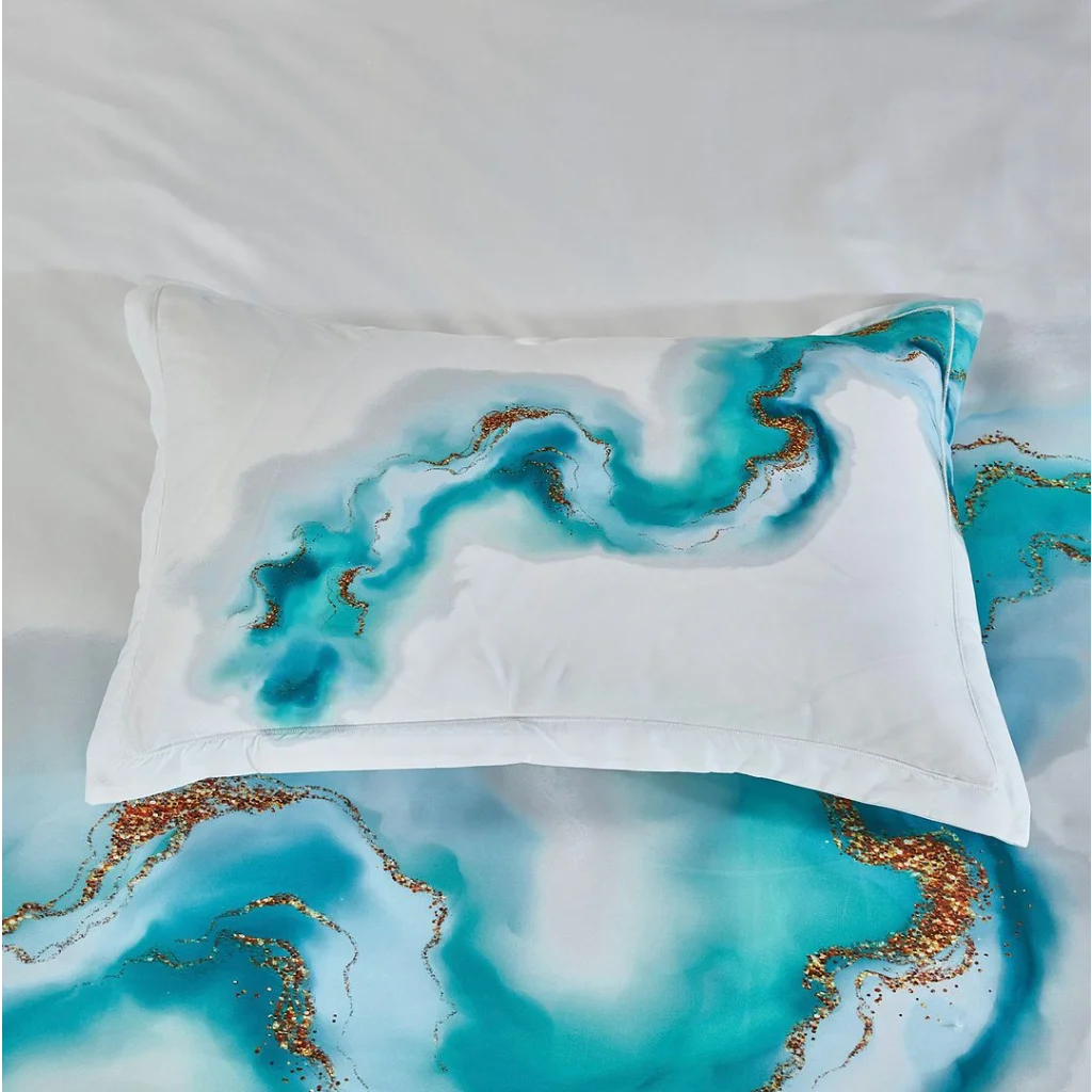 Ocean Marble Quilt Cover Set - Super King Size - Home &