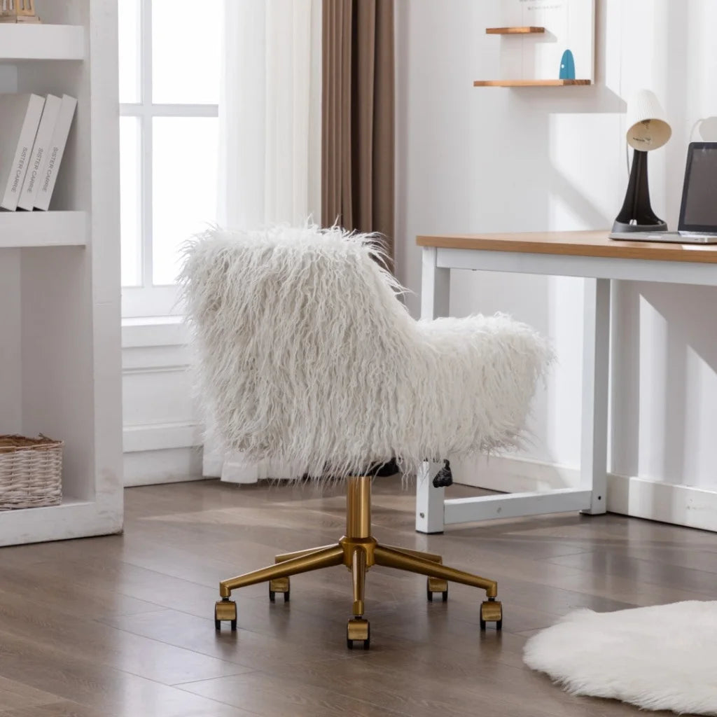 Office Chair Faux Fur Modern Swivel Desk Chair for Women &