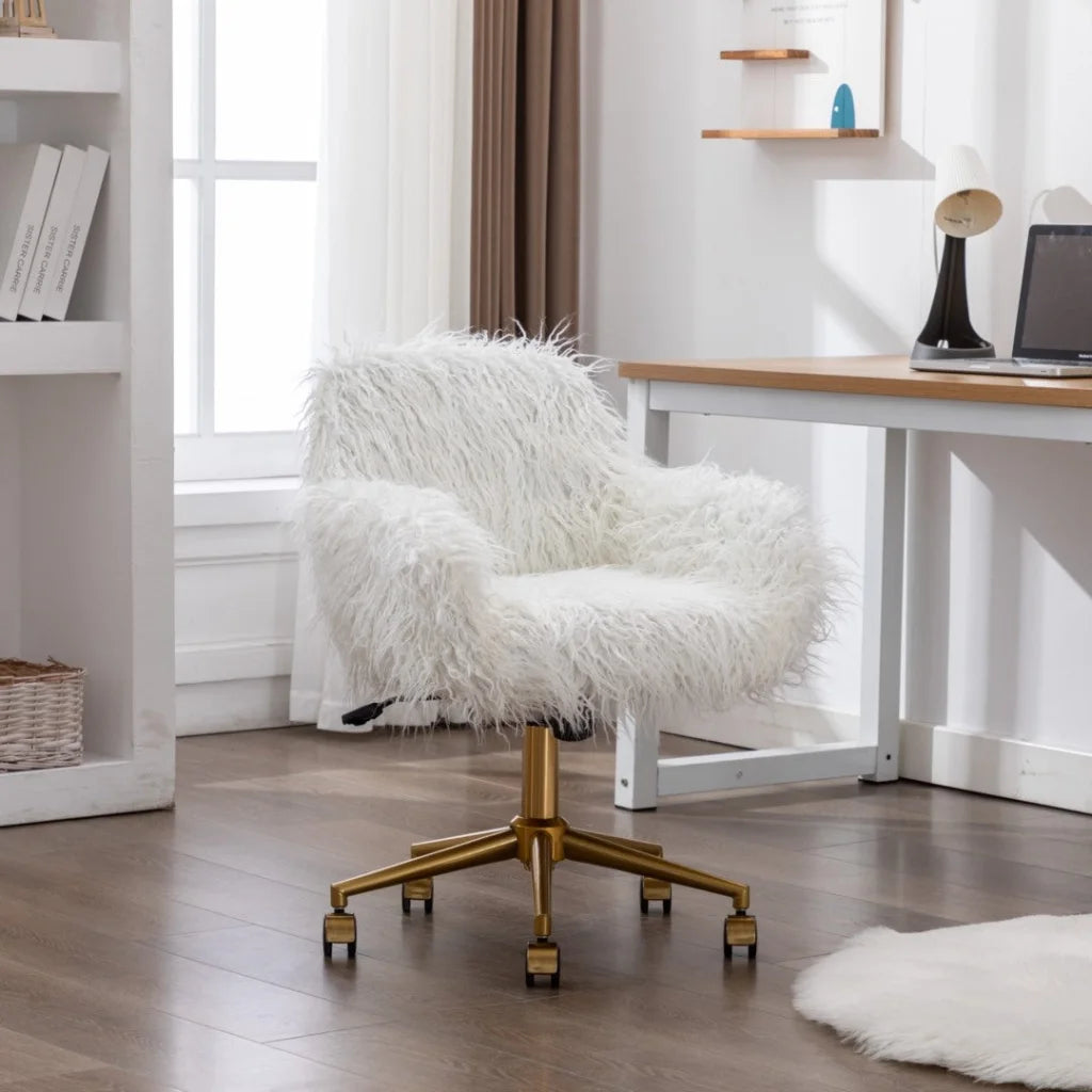Office Chair Faux Fur Modern Swivel Desk Chair for Women &