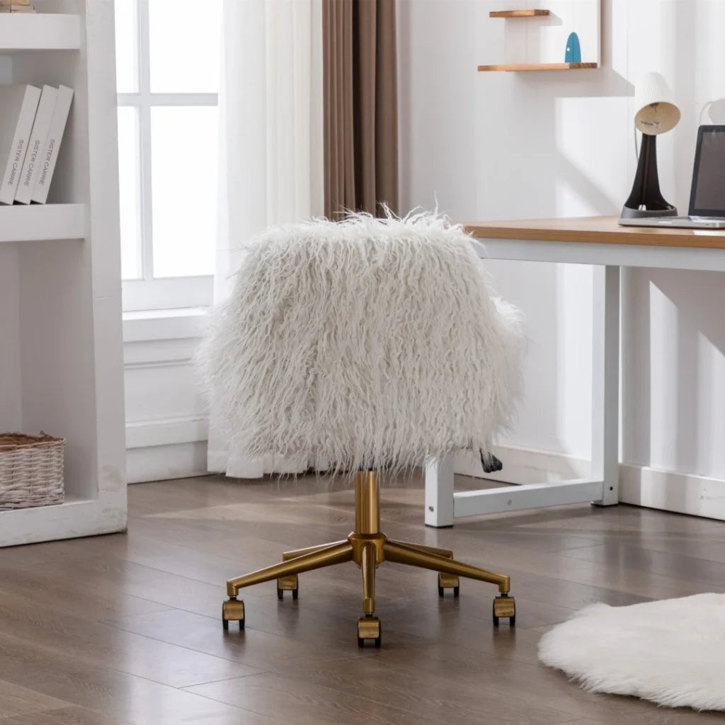 Office Chair Faux Fur Modern Swivel Desk Chair for Women &