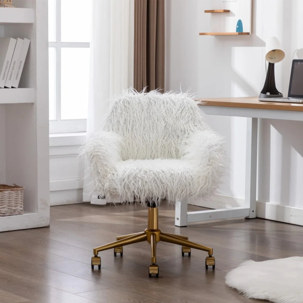 Office Chair Faux Fur Modern Swivel Desk Chair for Women &