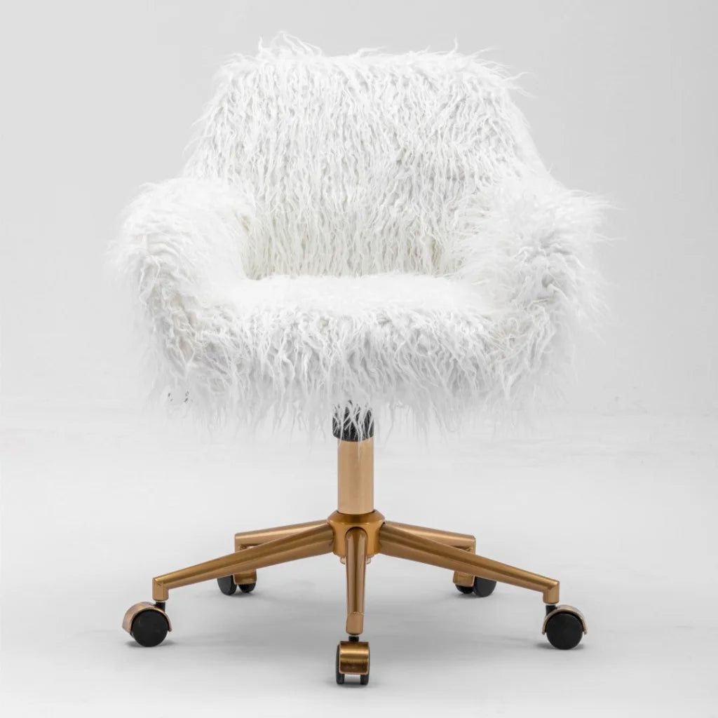 Office Chair Faux Fur Modern Swivel Desk Chair for Women &