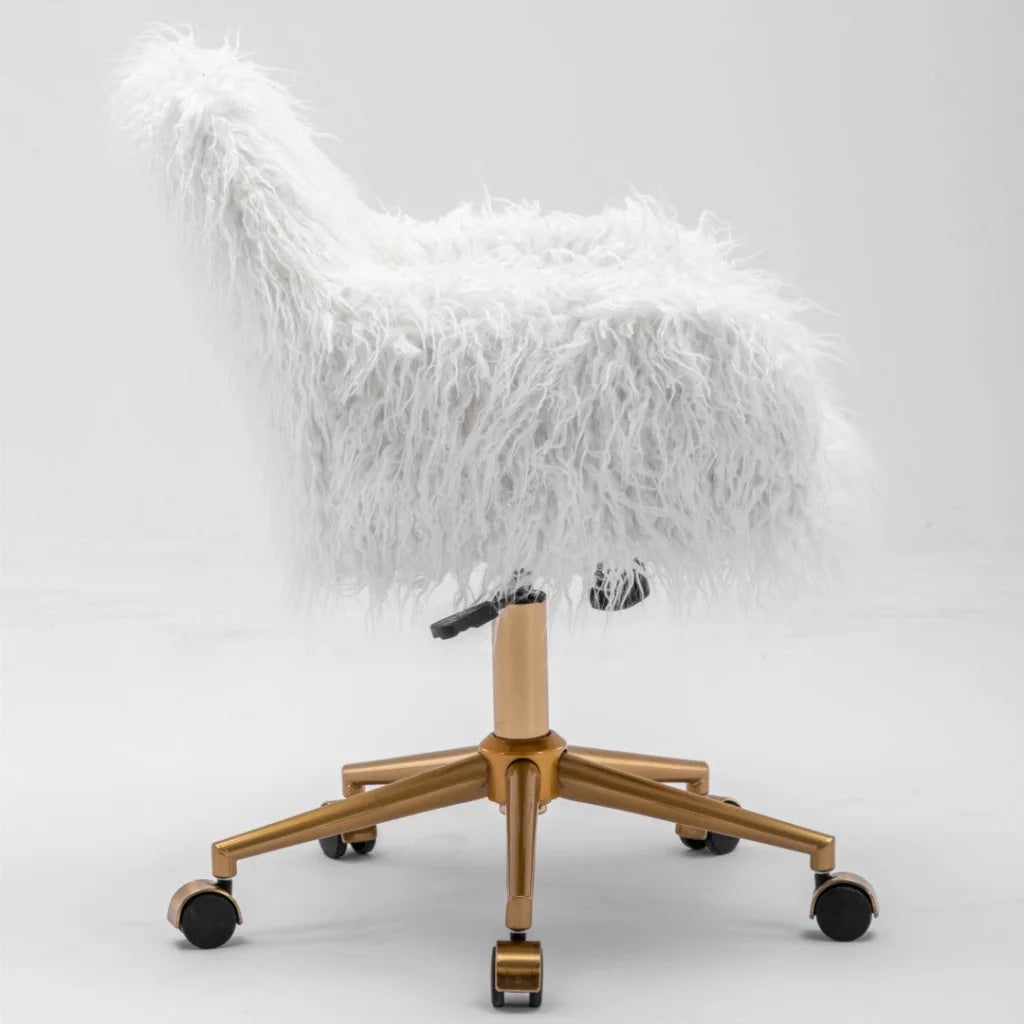 Office Chair Faux Fur Modern Swivel Desk Chair for Women &