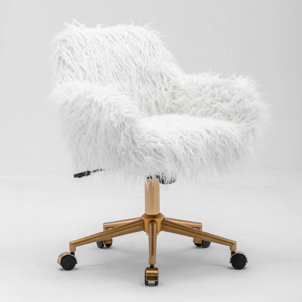 Office Chair Faux Fur Modern Swivel Desk Chair for Women &