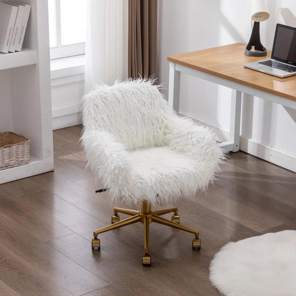 Office Chair Faux Fur Modern Swivel Desk Chair for Women &