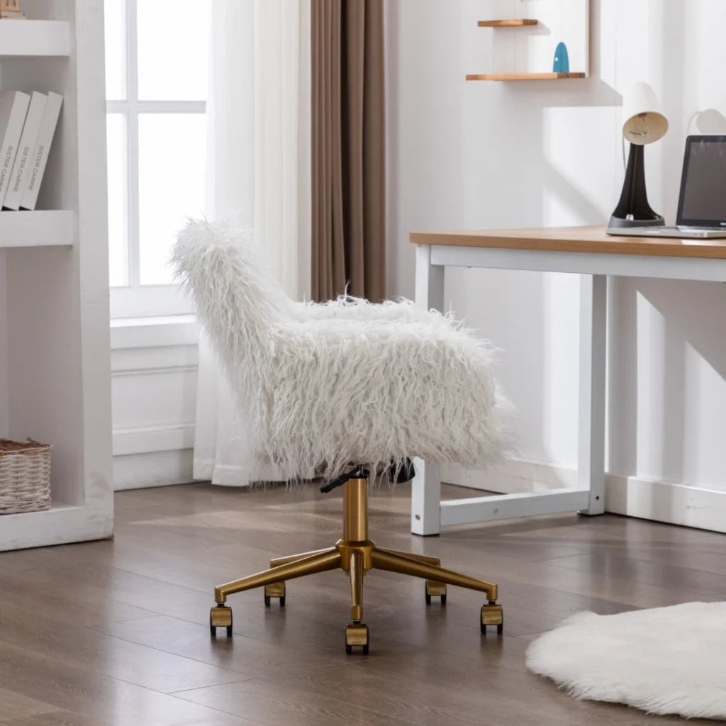 Office Chair Faux Fur Modern Swivel Desk Chair for Women &