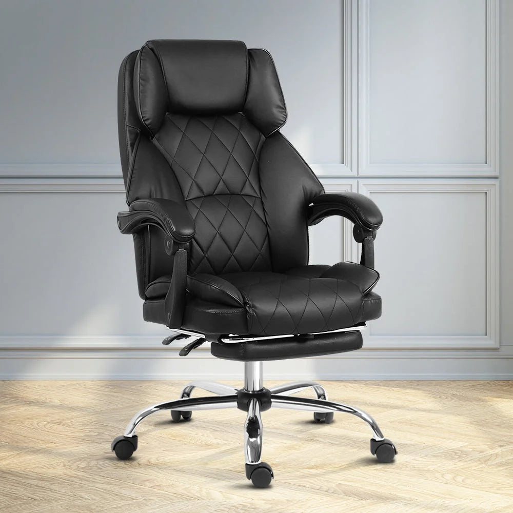 Leather office chair with padded seat and support frame