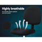 Black fabric office chair with armrests and tapered chair legs