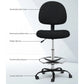 Black fabric office chair with mesh backrest and caster base